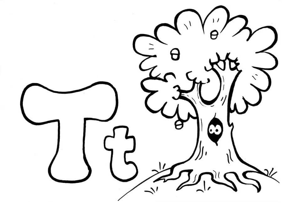 Letter t and a tree coloring page