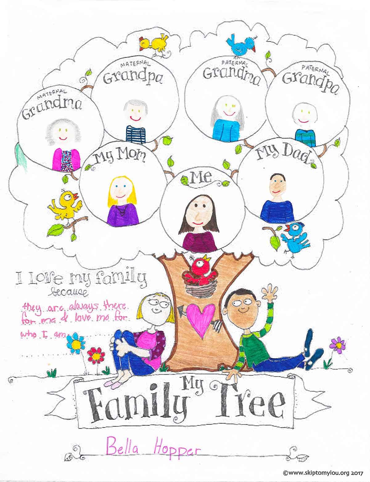 Free printable family tree coloring page skip to my lou