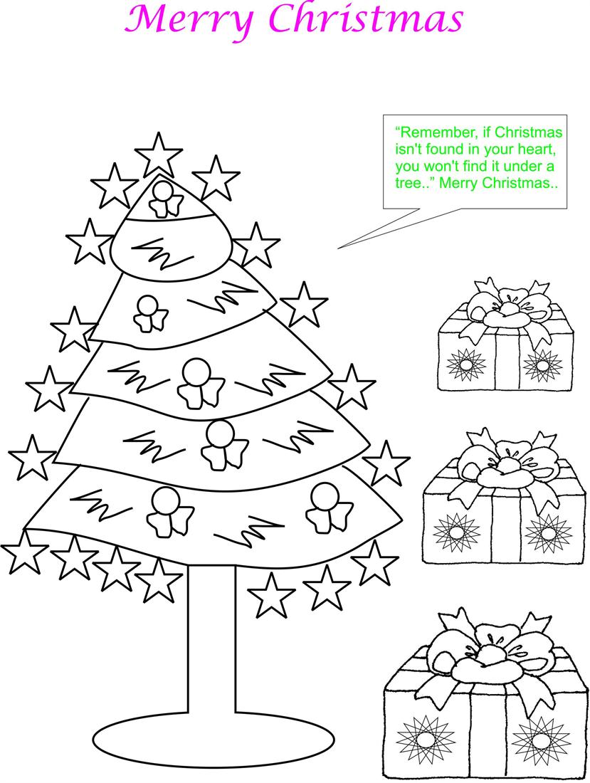 Cristmas tree coloring page for kids