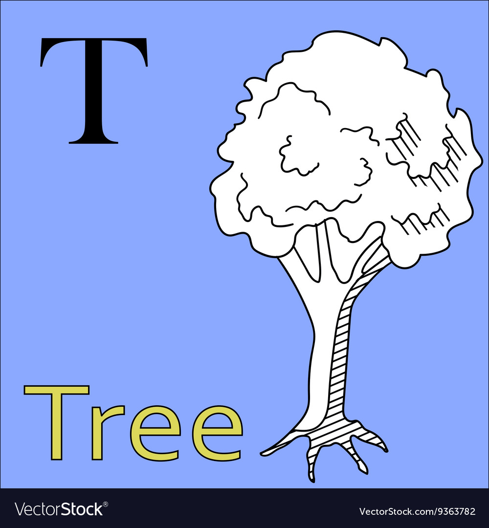 T letter alphabet coloring book tree royalty free vector