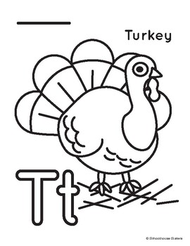 Letter t for turkey coloring and trace sheet by schoolhouse sisters