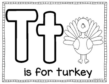 T is for turkey coloring sheet freebie by my busy little learner