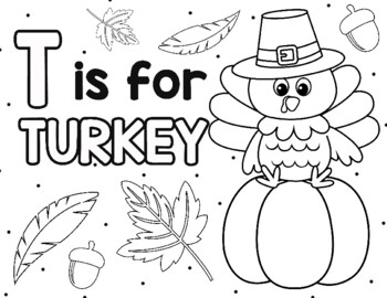 T is for turkey coloring page