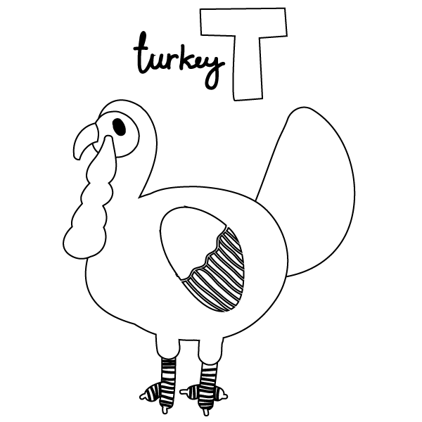 T for turkey coloring page â
