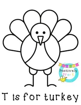 T is for turkey coloring sheet by positively pre