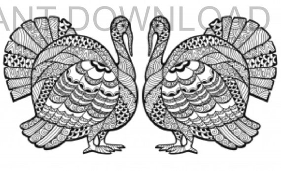 Printable x pair of thanksgiving turkeys coloring pageinstant downloaddigital fileplus bonus