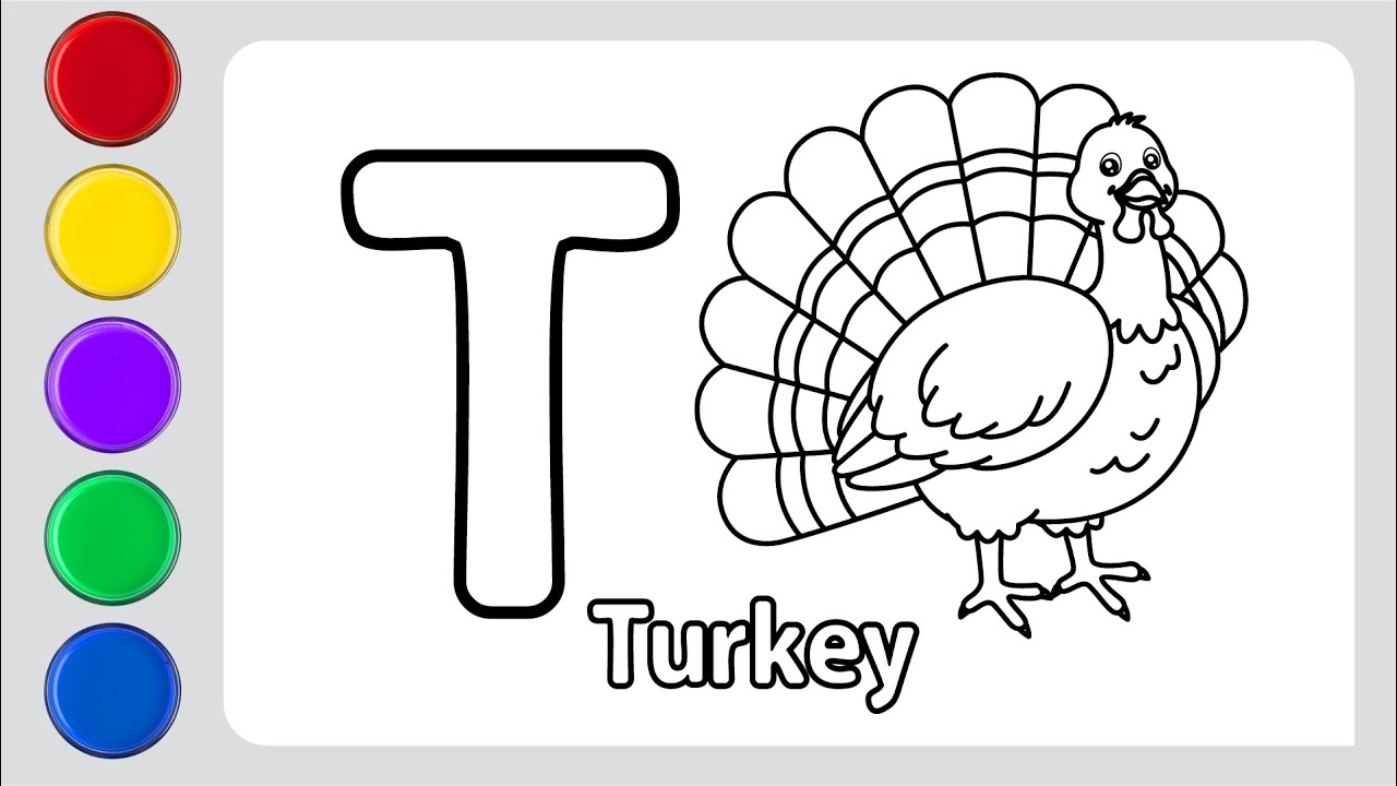 Turkey bird drawing painting and coloring for kids toddlers how to draw turkey bird