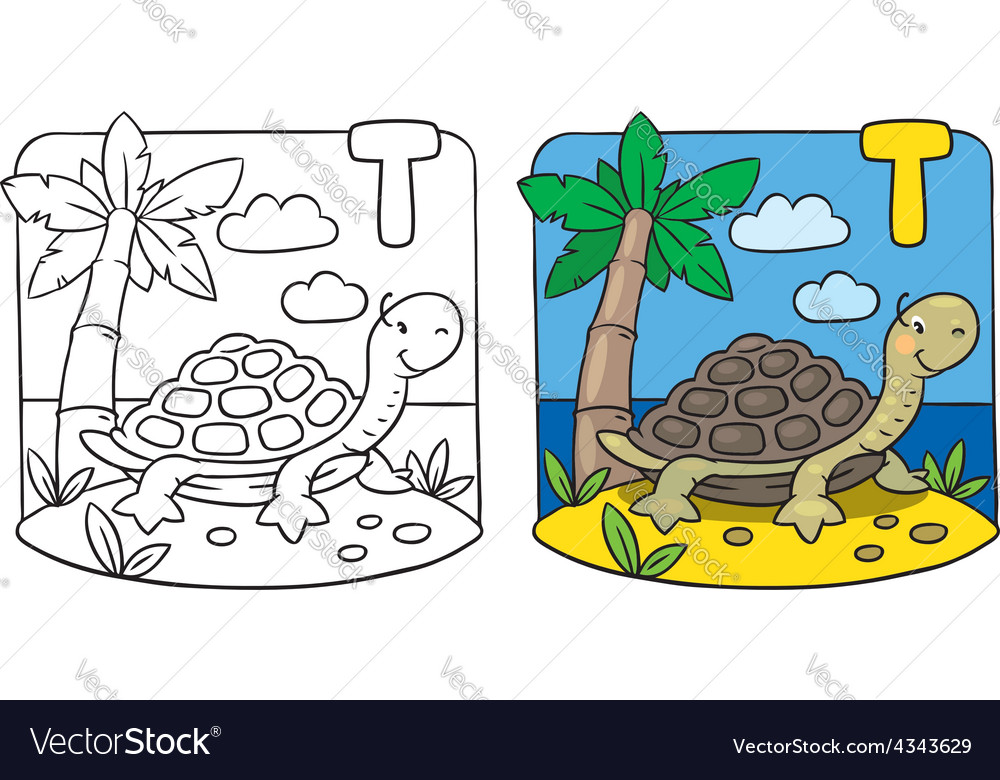 Little turtle coloring book alphabet t royalty free vector