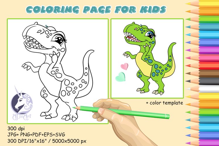 Cute tyrannosaurus coloring page for kids