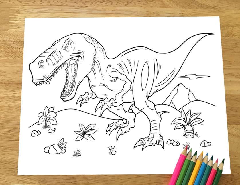 Tyrannosaurus rex coloring page downloadable pdf file