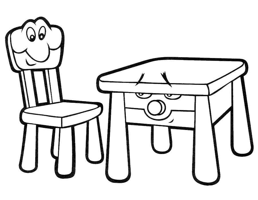 Online coloring pages with coloring table with chairs furniture