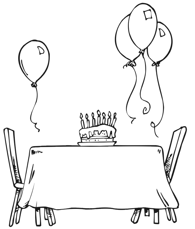 Birthday coloring page a table set for a party