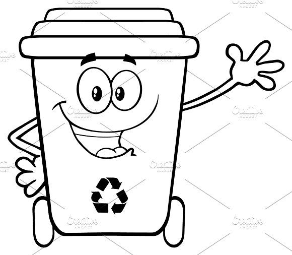 Black and white happy recycle bin recycling bins recycling cartoon clip art