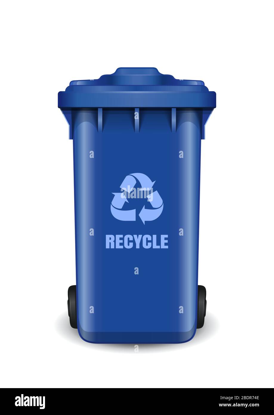 Bote de basura azul con sãmbolo de reciclaje de riduos imagen vector de stock