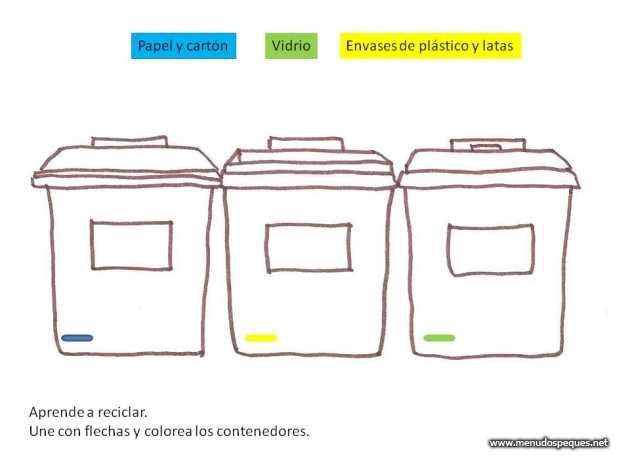 Colorear los diferent contenedor para reciclar el papel y el cartãn los envas de vidrio yâ contenedor contenedor de reciclaje tecnicas de aprendizaje