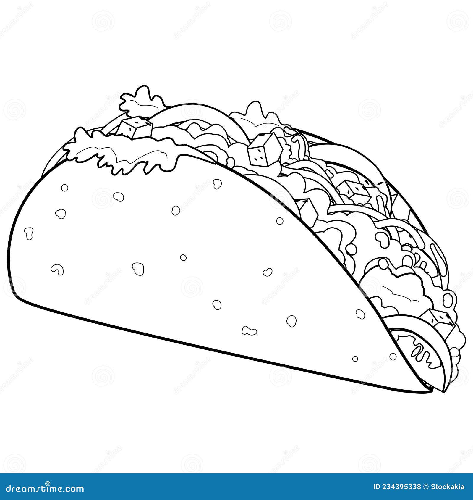 Mexican taco vector black and white coloring page stock vector