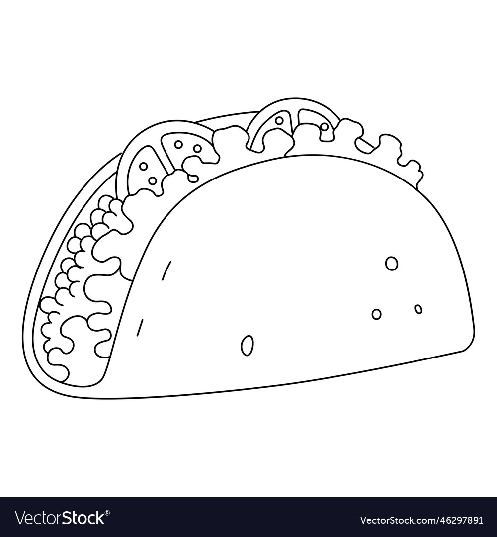 Tacos isolated coloring page for kids royalty free vector