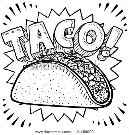 Doodle style mexican food taco sketch stock vector royalty free shutterstock food coloring pages taco drawing coloring pages