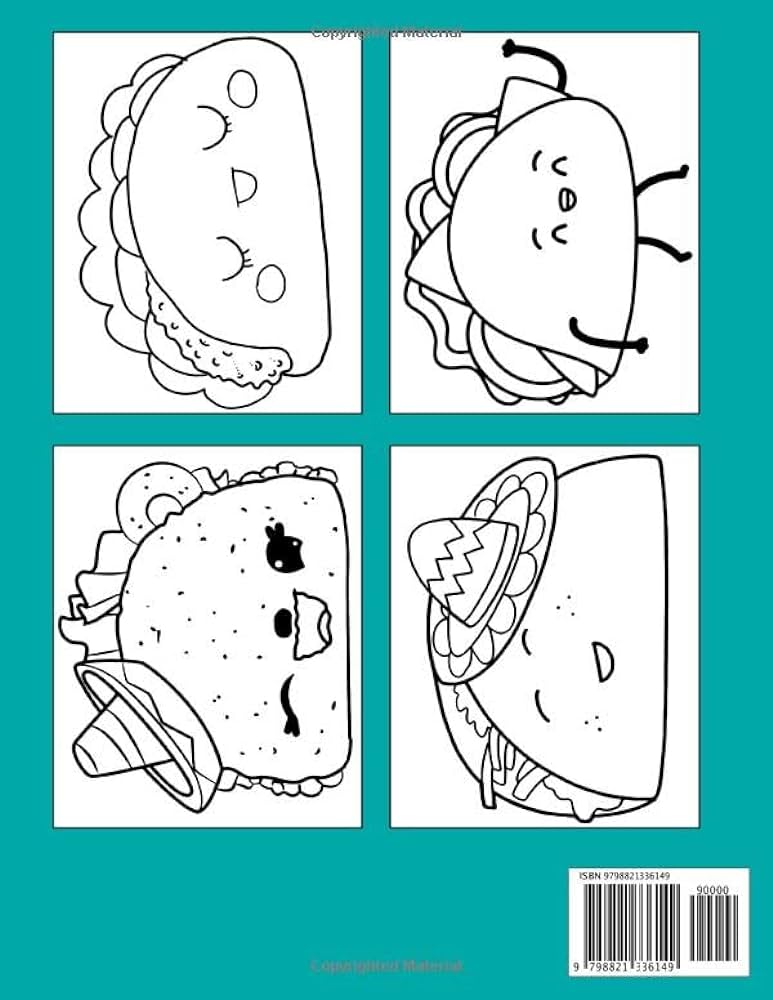 Taco coloring book popular mexican food coloring pages for all ages kawaii and funny tacos explore mexico country stress and anxiety relieving world painting books