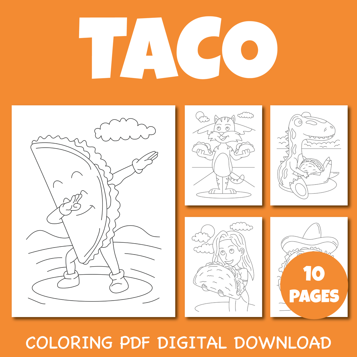 Taco coloring pages pack