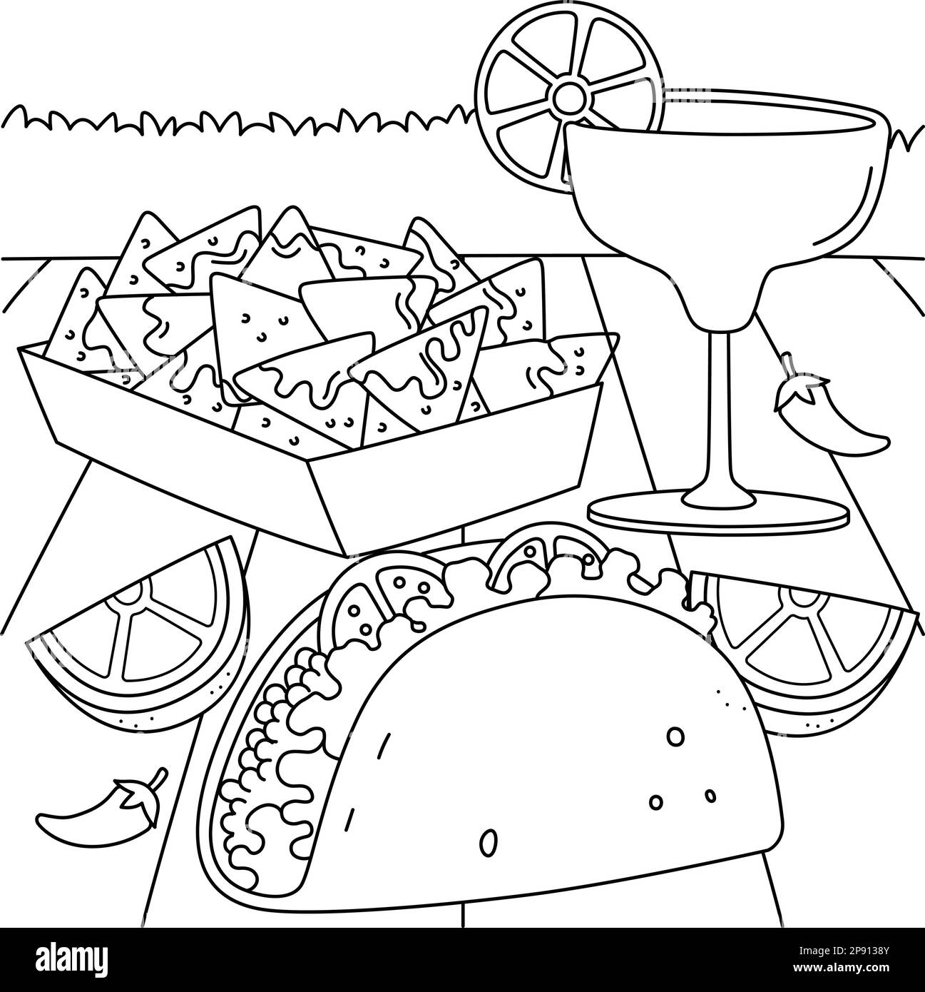 Cinco de mayo taco nachos margarita coloring page stock vector image art