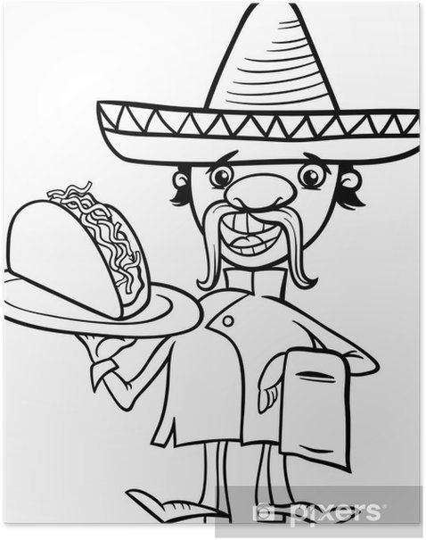 Poster mexican chef with taco coloring page