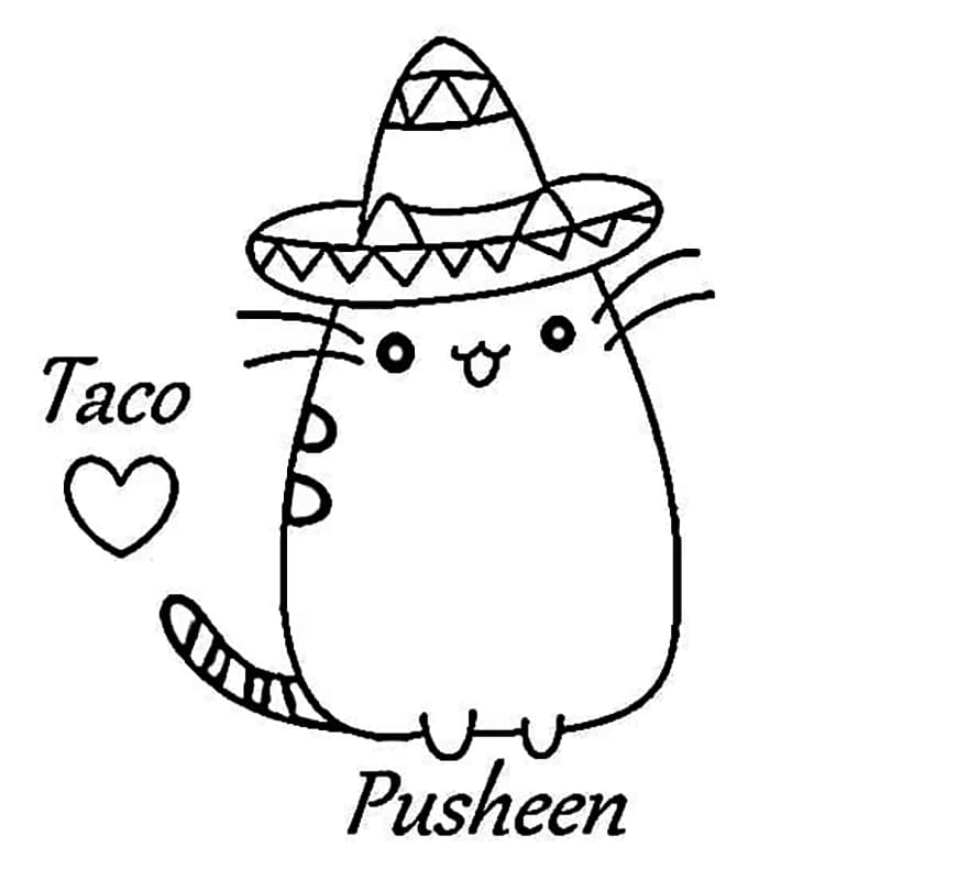 Pusheen with sombrero coloring page