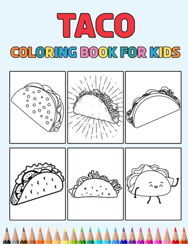 Taco coloring book for kids easy designs to color fun colouring activity workbook for