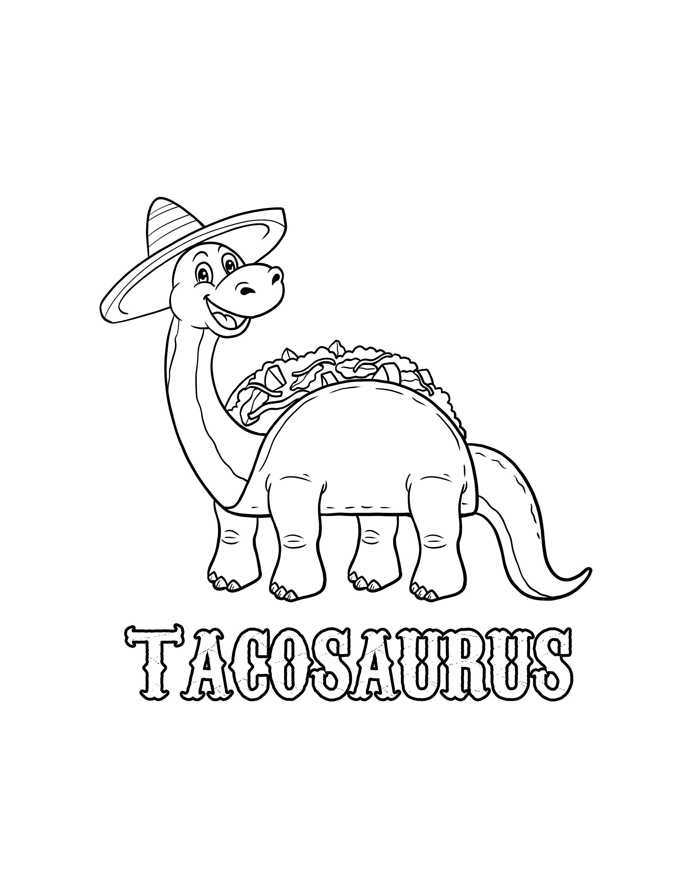 Printable tacosaurus coloring page dinosaur tacos digital download doodle art funny dinosaur