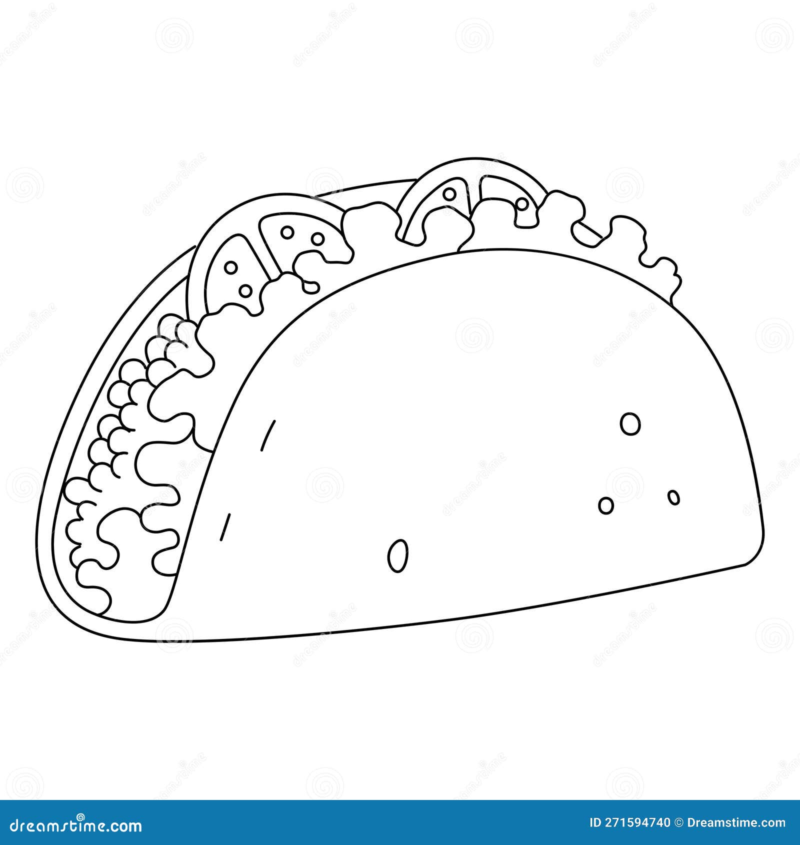 Tacos isolated coloring page for kids stock vector