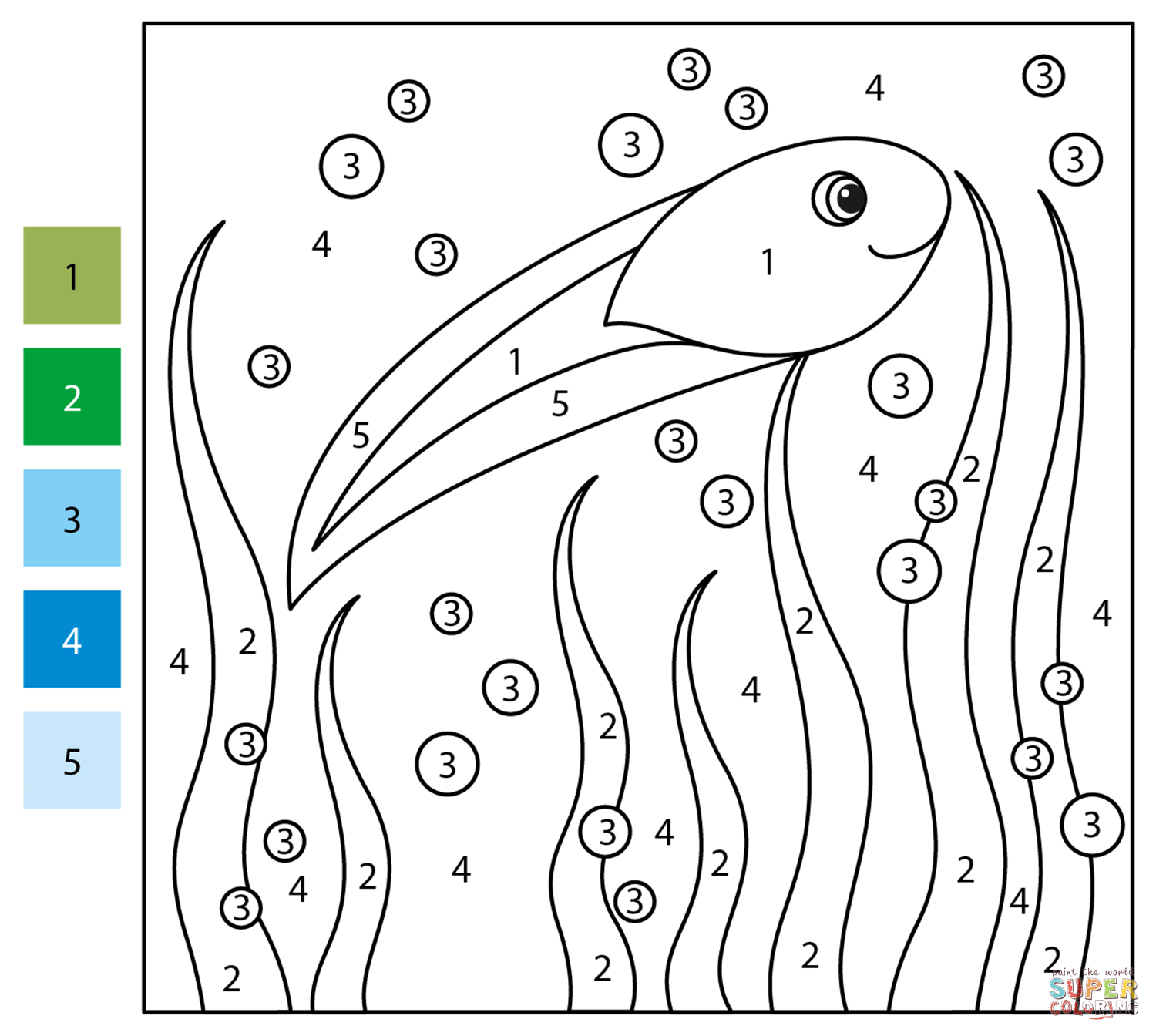 Tadpole color by number free printable coloring pages