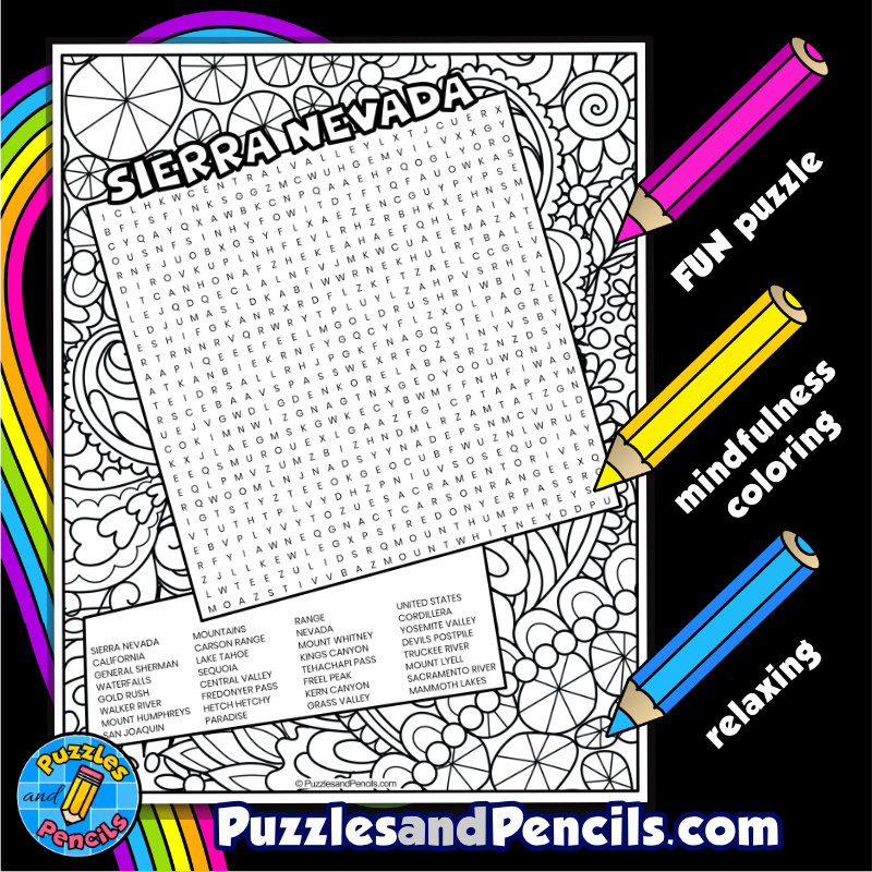 Sierra nevada word search puzzle activity page with coloring world mountains wordsearch made by teachers