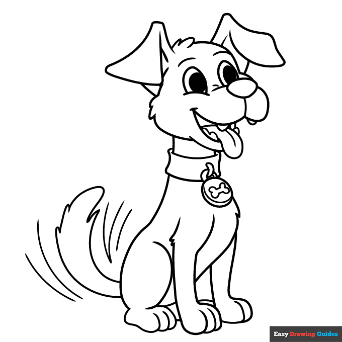 Happy dog wagging tail coloring page easy drawing guides