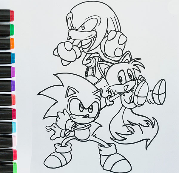 Sonictails and knuckles the echidna coloring pages