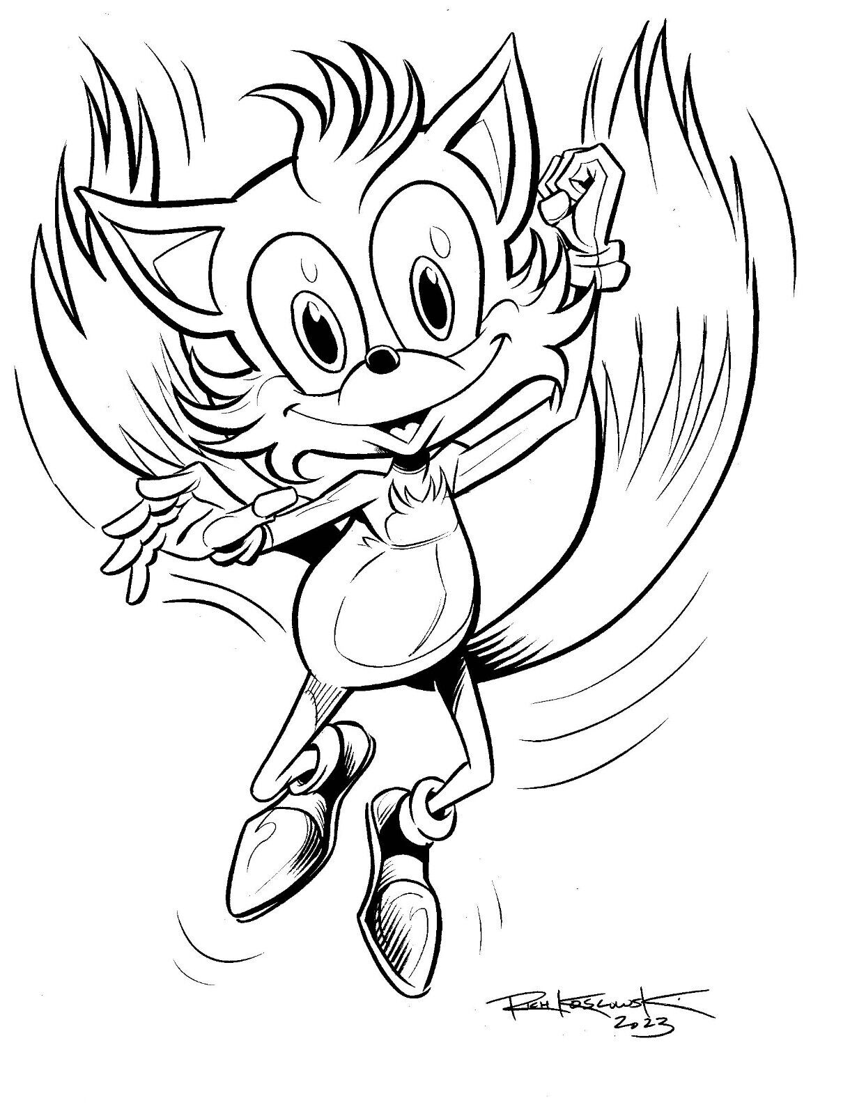 Tails original art signed by sonic artist rich koslowski