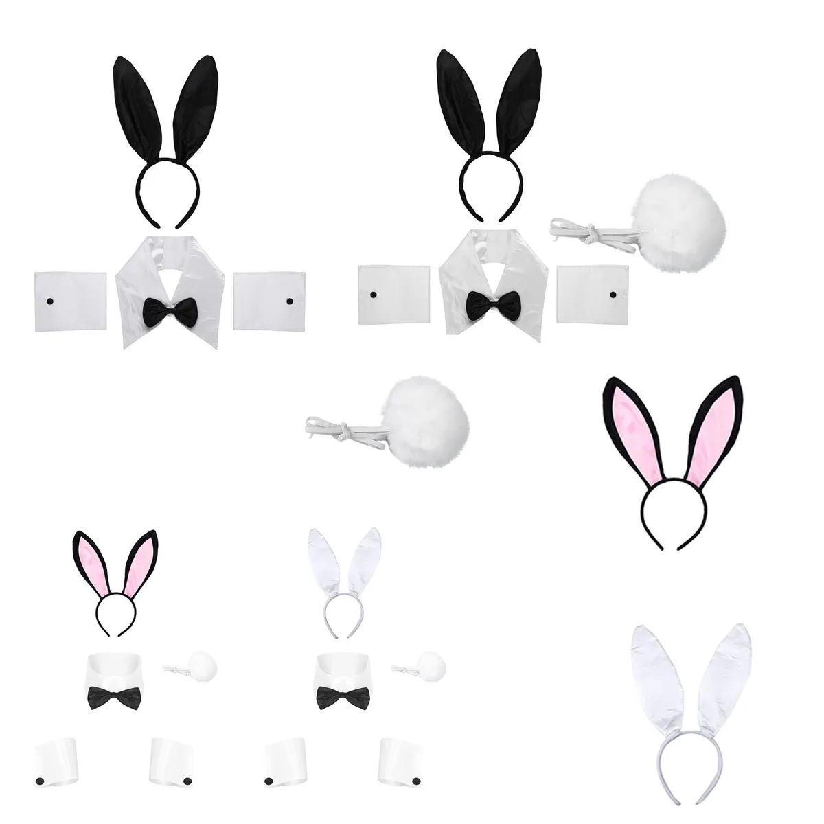 Bunny costume set ear headband cuffs tail accessory for halloween cosplay party