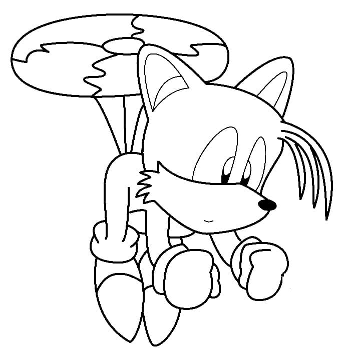 Cute tails is flying coloring page