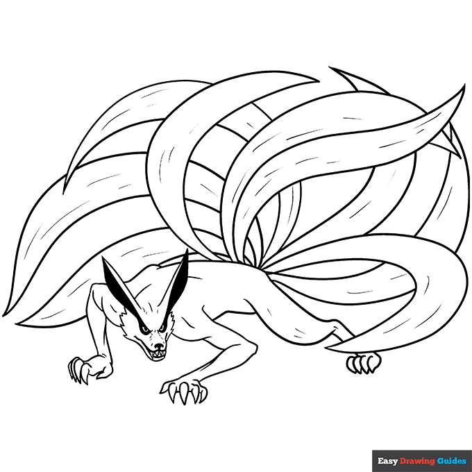 Nine tailed fox coloring page easy drawing guides