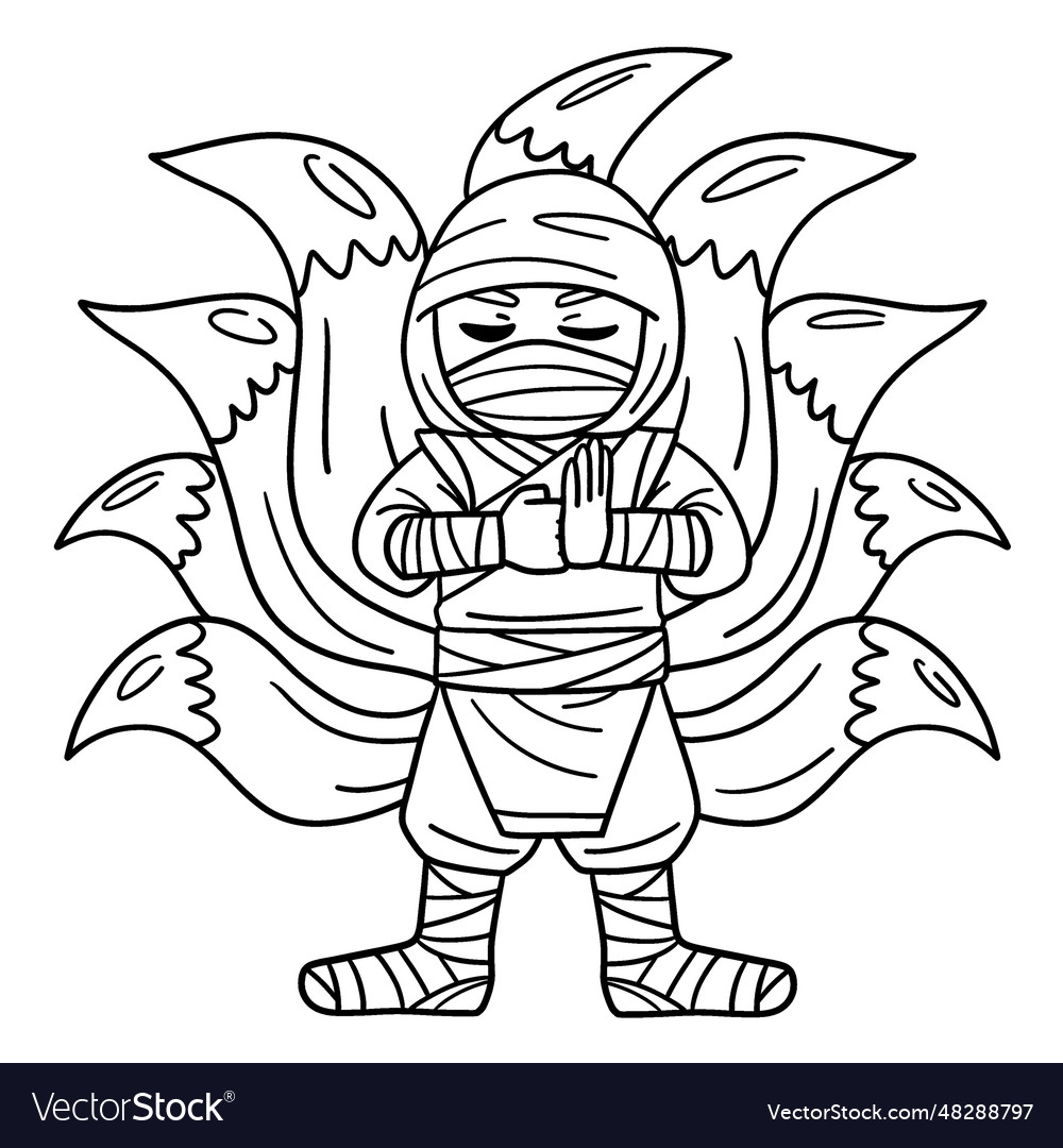 Ninja with nine tails isolated coloring page vector image