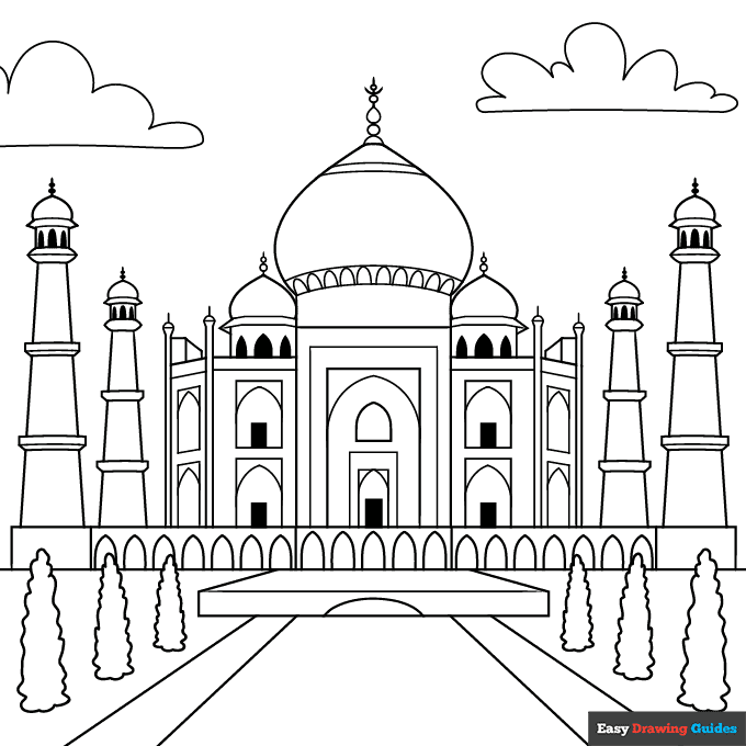 Taj mahal coloring page easy drawing guides