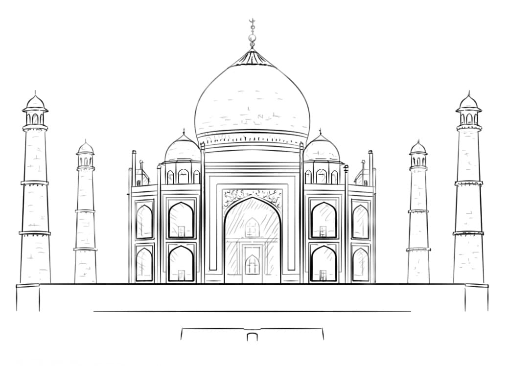 Drawing of taj mahal coloring page