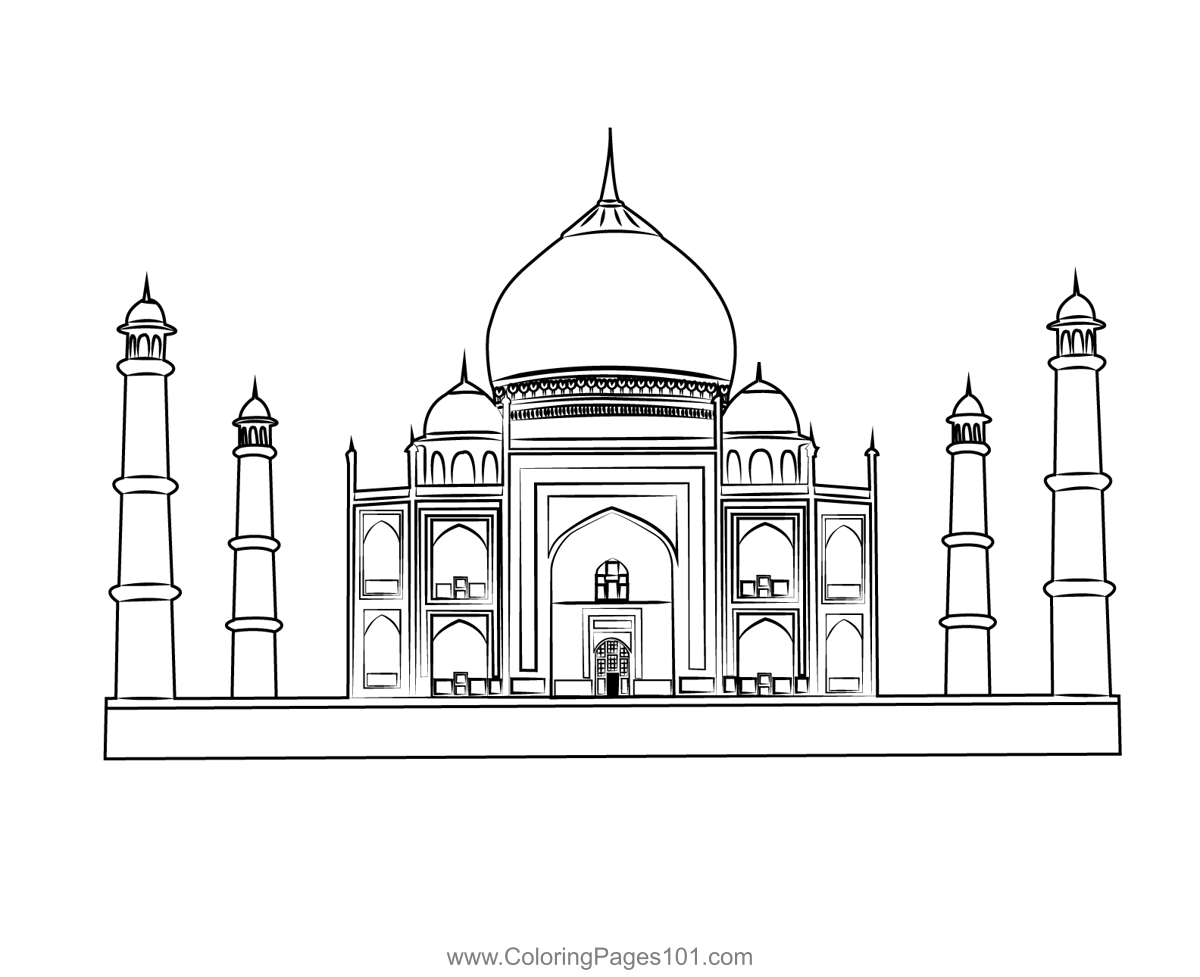 Taj mahal coloring page for kids