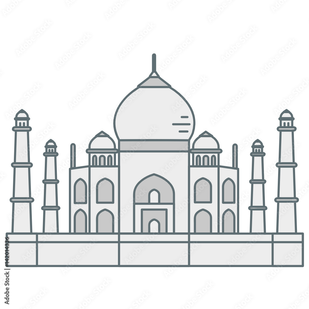 Taj mahal filled outline vector