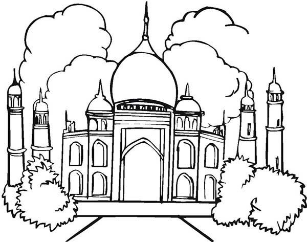 Amazing architecture of taj mahal coloring page