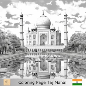 Adult coloring pages set japan travel quote taj mahal india coloring book print out and color