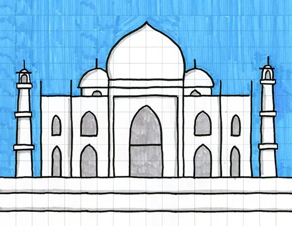 Easy how to draw the taj mahal tutorial taj mahal coloring page