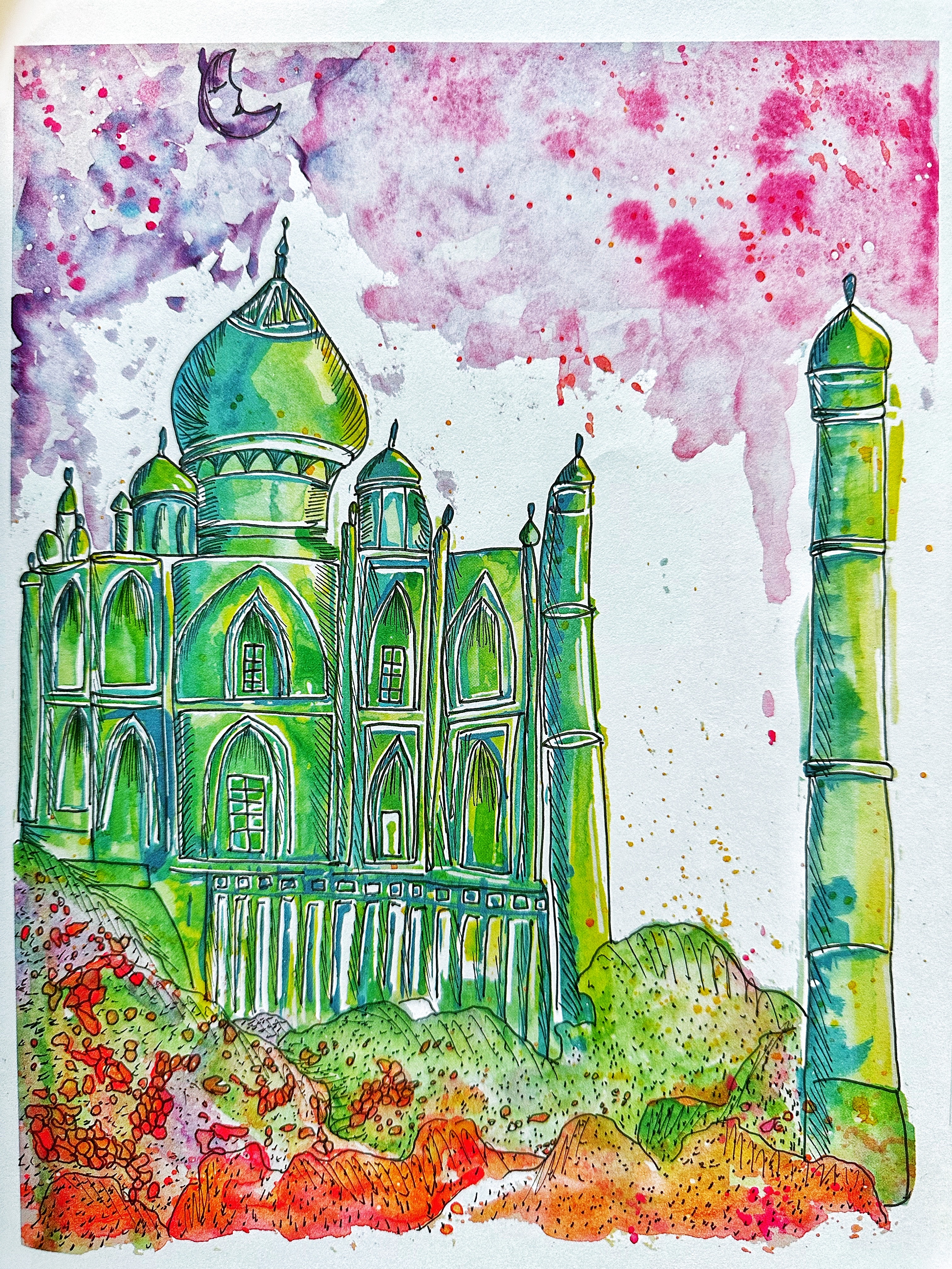 Taj mahal reverse coloring book page by artistmarianhayes on