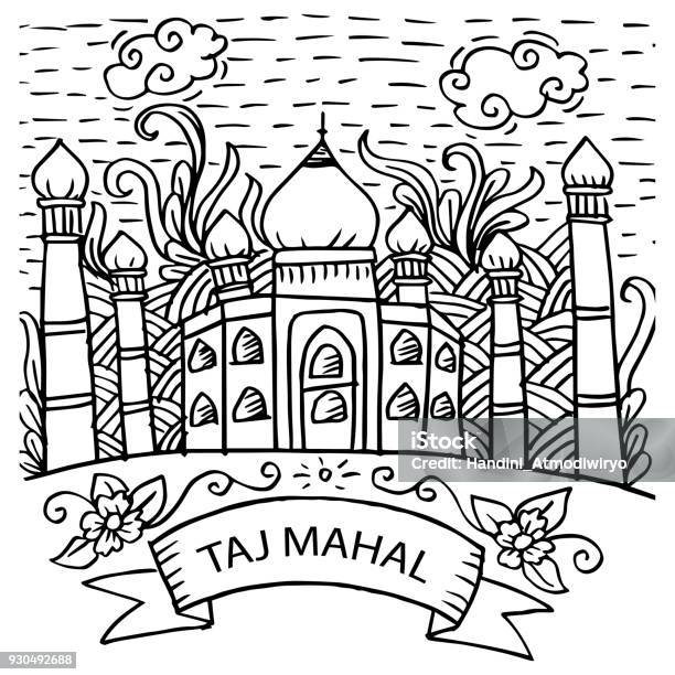 Taj mahal sketch of india landmark stock illustration