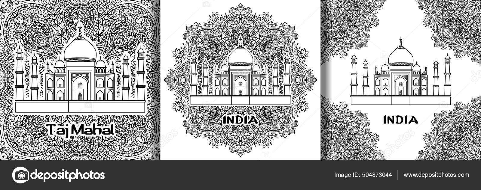 India taj mahal outline prints collection stock vector by kronalux