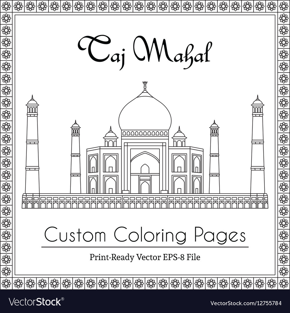 Taj mahal temple coloring book royalty free vector image